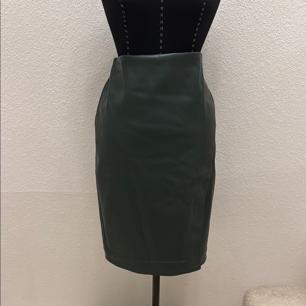 Ann Taylor Green Faux Leather Pencil Skirt Knee-Length Workwear